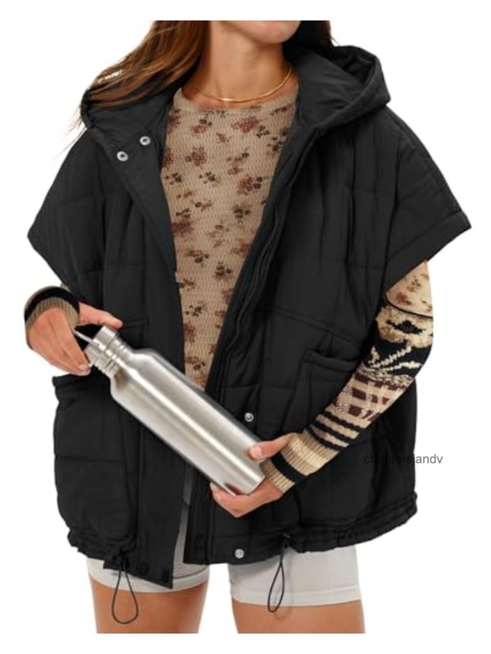 Oversized Quilted Puffer Vest Hooded Zip Front Sleeveless Winter Jacket